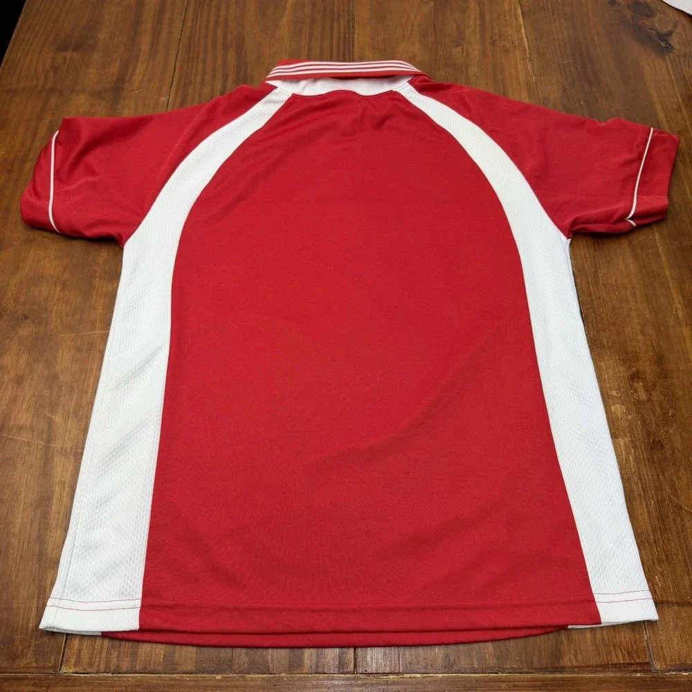 Adidas Soccer Jersey Men's Large Red White Classic 3 Stripe Short Sleeve
